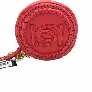 BeBe Round Wristlet Purse Women's Gia Red Leather Gold Chain Strap Classic